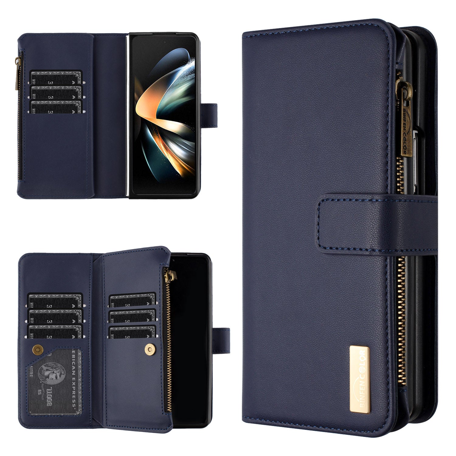 BINFEN COLOR Pro Samsung Galaxy Z Fold4 5G matný zip pouzdro na kapesní telefon PU kožený stojánek obal na peněženku BINFEN COLOR Pro Samsung Galaxy Z Fold4 5G matný zip pouzdro na kapesní telefon PU kožený stojánek obal na peněženku